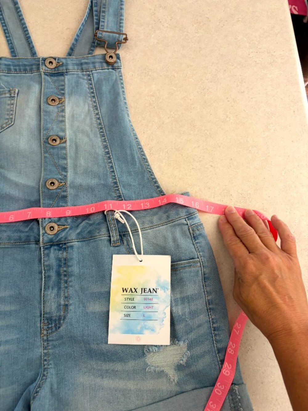 NWT Wax Jean Women Junior Blue Denim Short Overalls Romper  Size L - Picture 4 of 10